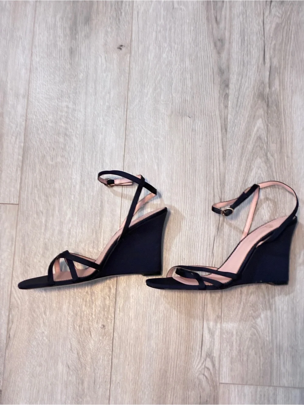 J.Crew Navy Peau de Soie Strappy Wedge Sandals Size 8.5